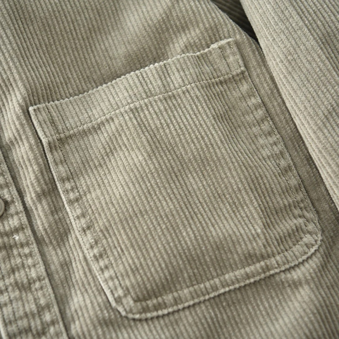 Corduroy Button-Up Shirt with Relaxed Fit and Chest Pocket