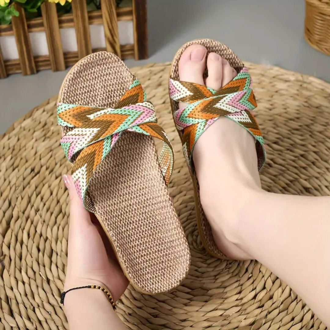 Zenvia – Colorblock Cross-Linen Summer Slippers