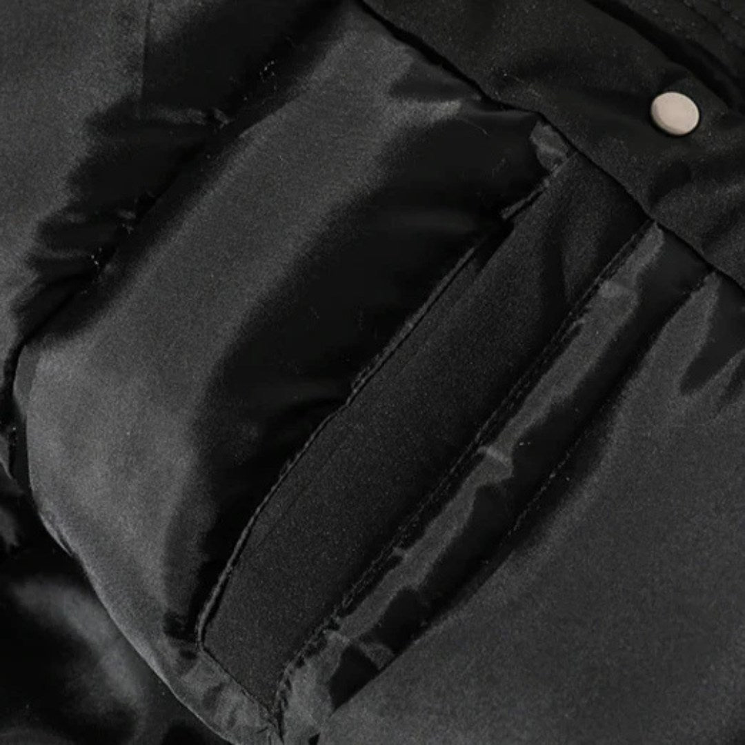 Puffer Jacket with Chevron Pattern and Storm Hood