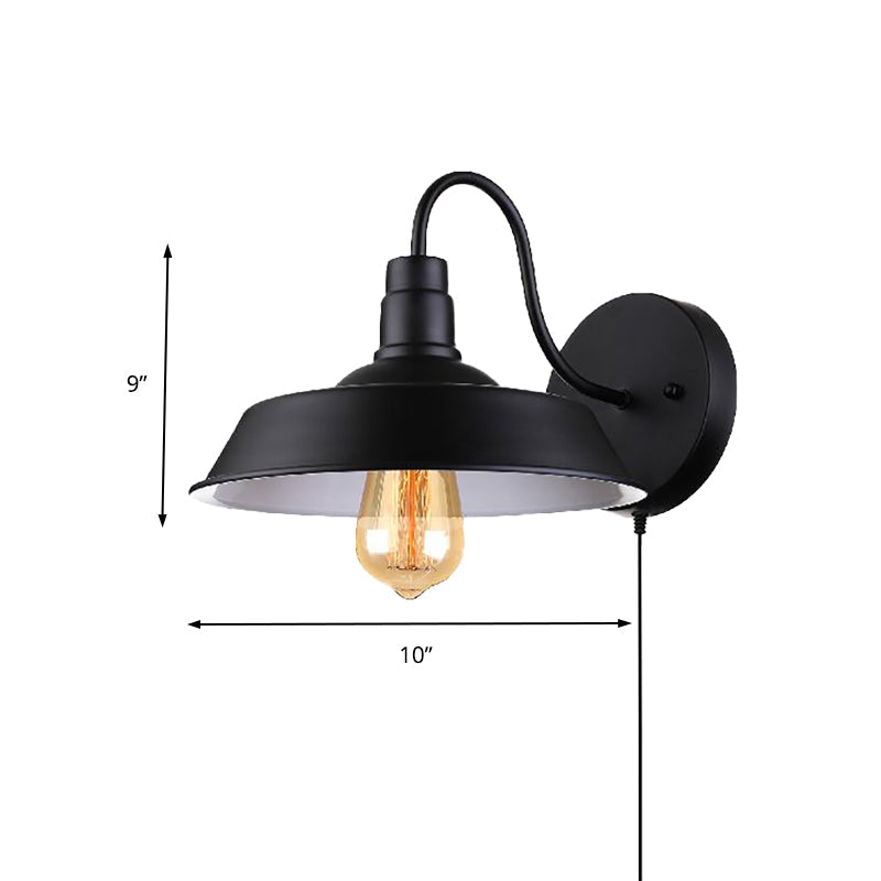 BowLift | Barn Kitchen Wall Light Fixture Industrial Metal 1 Light Black Sconces Light with Goose Neck Arm and Plug Cable