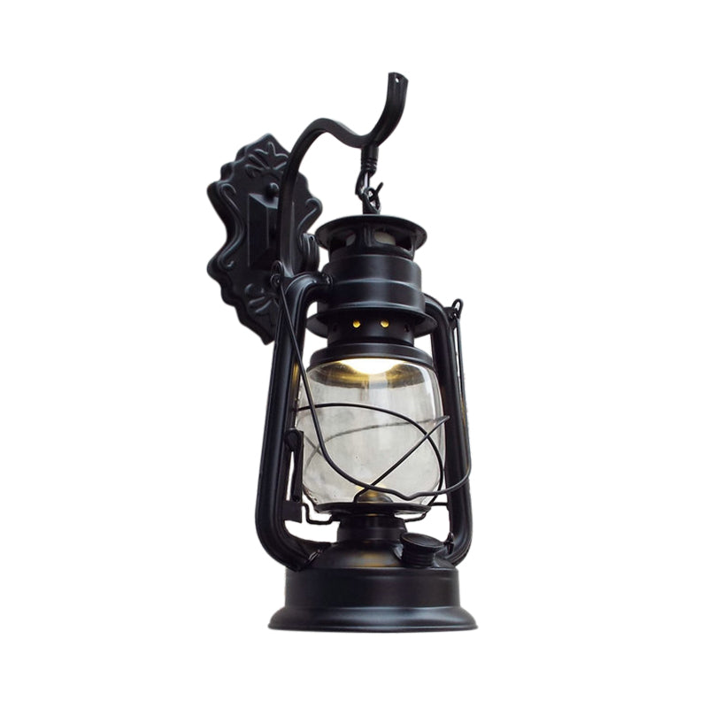 BowLift | Clear Glass Black/Antique Brass Wall Lamp Lantern 1-Light Coastal Light for Veranda