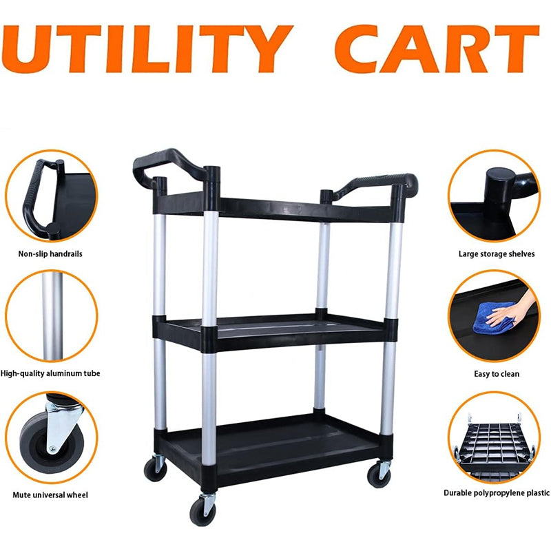 BowLift | Utility Cart 390 lbs Capacity Service Cart 3-Tier Food Service Cart with Wheels for Home Office Kitchen