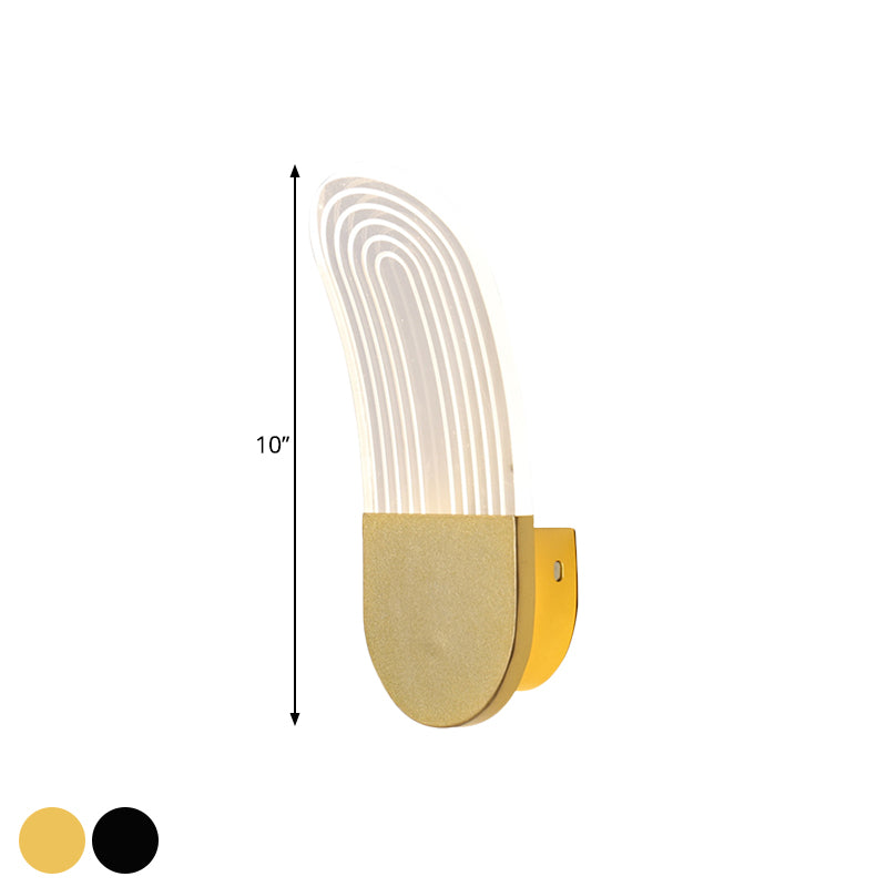 BowLift | Acrylic Curved Oval Wall Sconce Light Contemporary Black/Gold LED Wall Lighting Fixture for Bedside