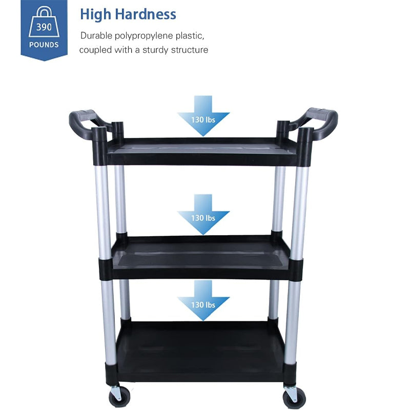 BowLift | Utility Cart 390 lbs Capacity Service Cart 3-Tier Food Service Cart with Wheels for Home Office Kitchen