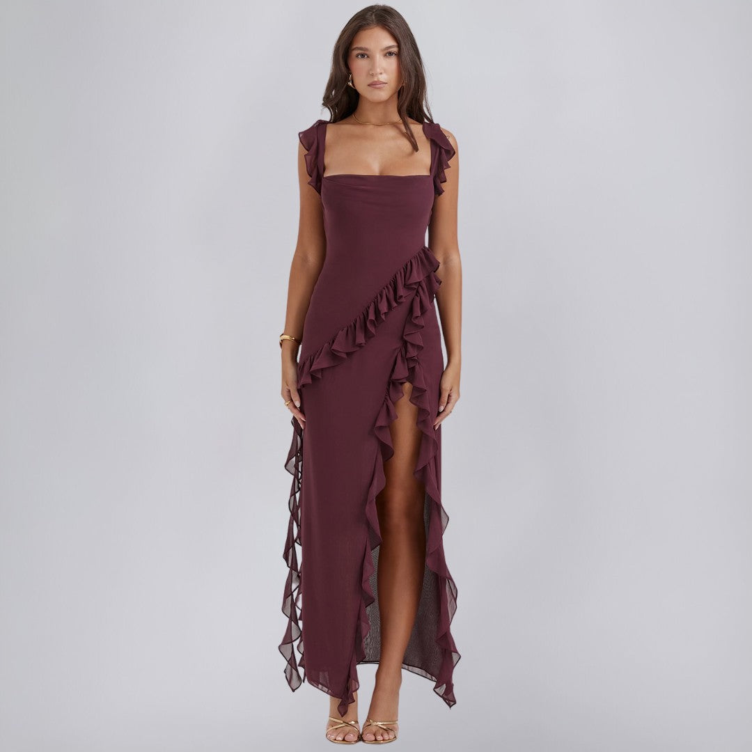 Square Neck Chiffon Dress with Ruffle Straps