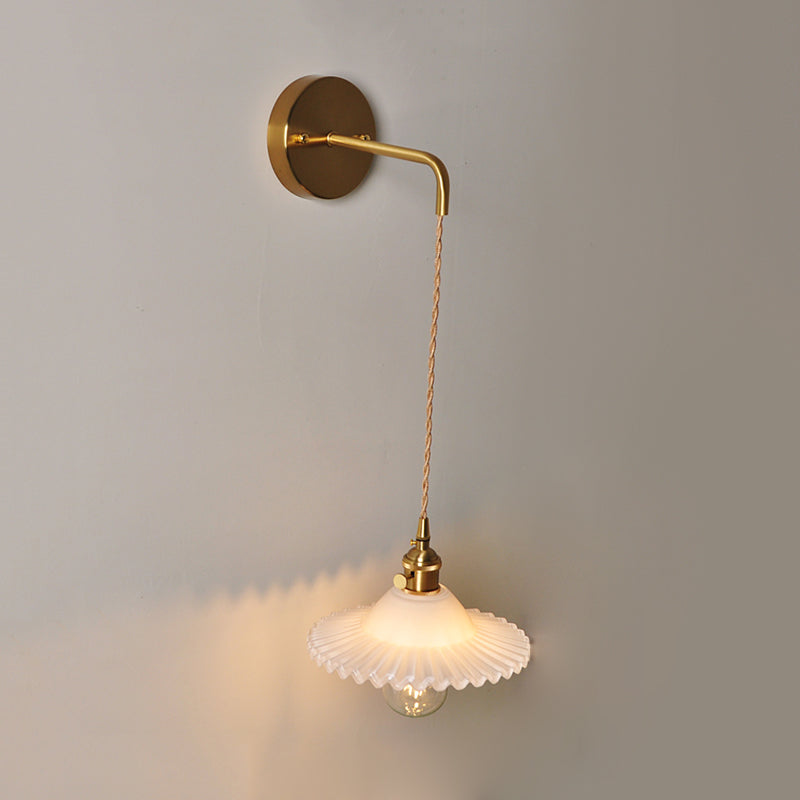 BowLift | Shaped Clear/Opal Glass Wall Lamp Industrial Single Bulb Bedroom Sconces Light in Brass