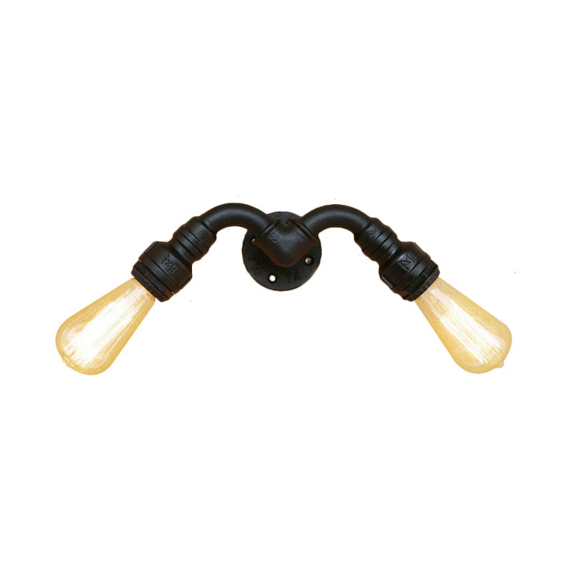 BowLift | Vintage Style Bare Bulb Wall Lamp with Pipe Design 2 Heads Metal Wall Lamp in Black for Indoor