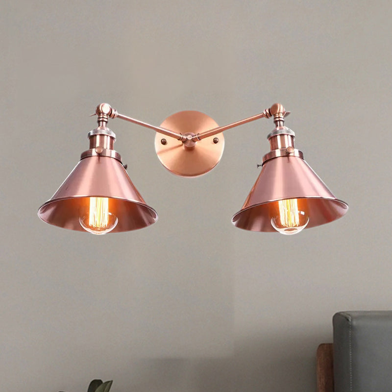 BowLift | Tapered Umbrella Iron Wall Mount Light Industrial Vintage 2 Heads Farmhouse Wall Mount Light in Black/Brass
