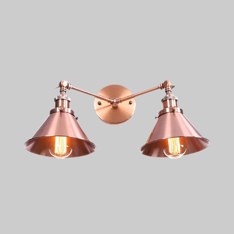 BowLift | Tapered Umbrella Iron Wall Mount Light Industrial Vintage 2 Heads Farmhouse Wall Mount Light in Black/Brass