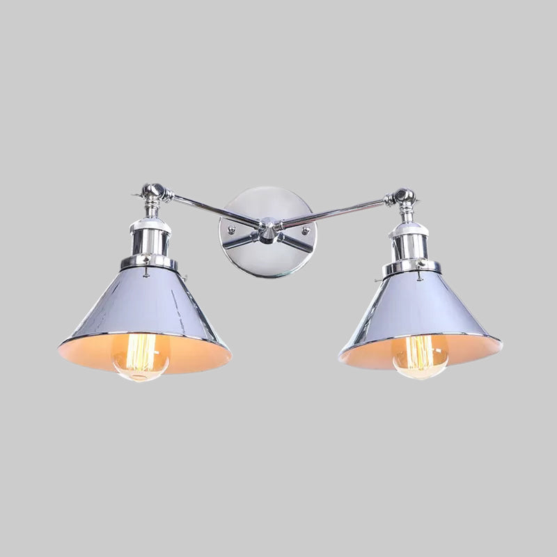 BowLift | Tapered Umbrella Iron Wall Mount Light Industrial Vintage 2 Heads Farmhouse Wall Mount Light in Black/Brass