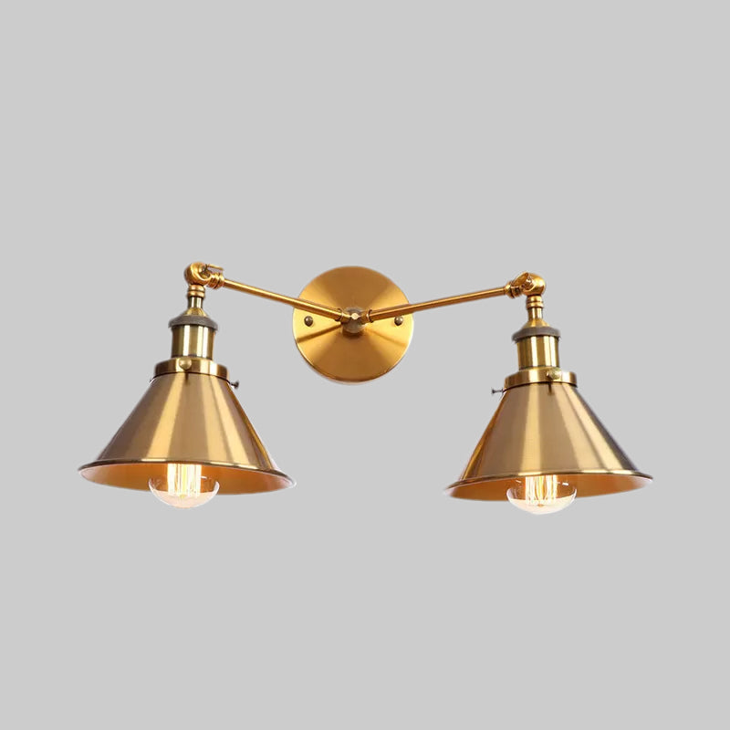 BowLift | Tapered Umbrella Iron Wall Mount Light Industrial Vintage 2 Heads Farmhouse Wall Mount Light in Black/Brass