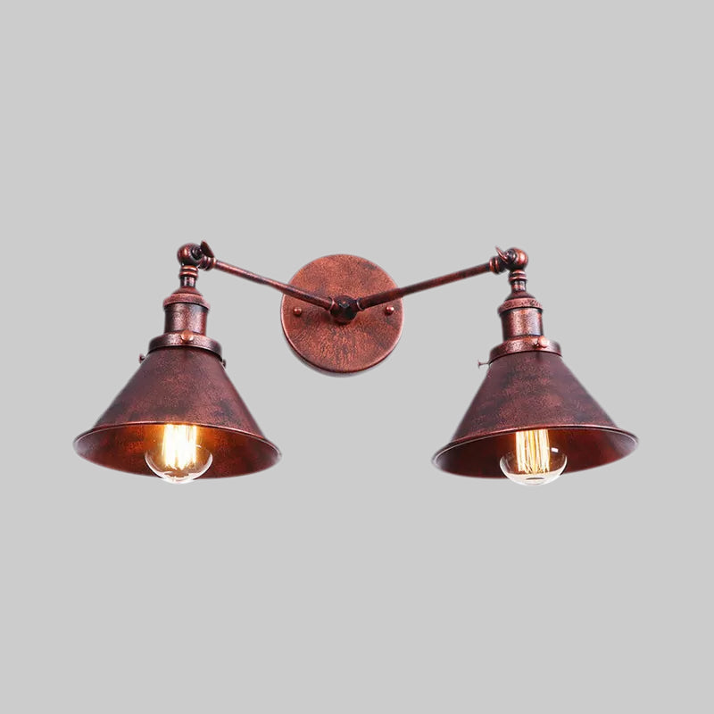 BowLift | Tapered Umbrella Iron Wall Mount Light Industrial Vintage 2 Heads Farmhouse Wall Mount Light in Black/Brass