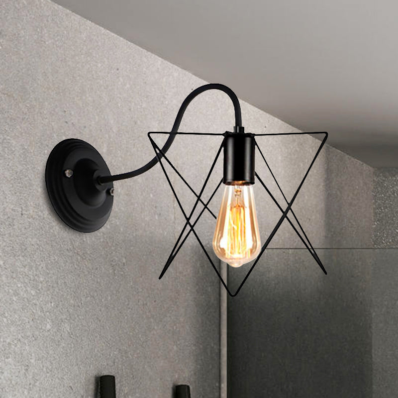 BowLift | Black 1 Head Wall Lamp Vintage Industrial Metal Bottle/Rectangular Wall Light Wall Lamp with Wire Frame for Café