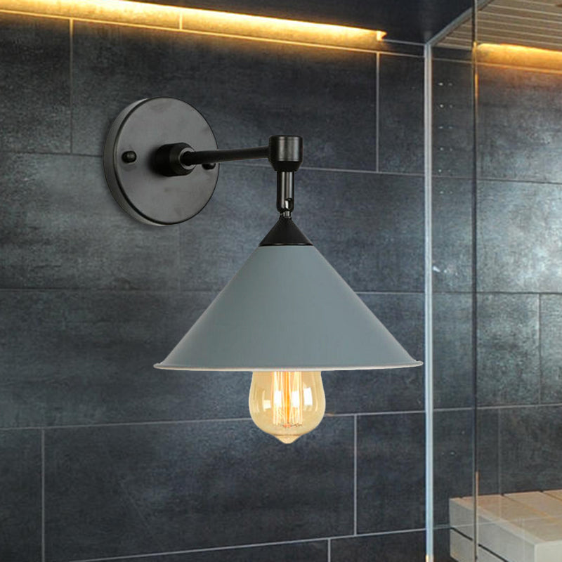 BowLift | Black/Gray Conical Wall Light Industrial Stylish Metallic 1 Head Bathroom Wall Lamp