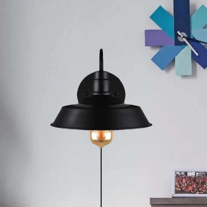 BowLift | Barn Kitchen Wall Light Fixture Industrial Metal 1 Light Black Sconces Light with Goose Neck Arm and Plug Cable