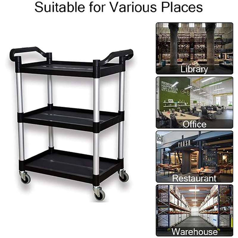 BowLift | Utility Cart 390 lbs Capacity Service Cart 3-Tier Food Service Cart with Wheels for Home Office Kitchen