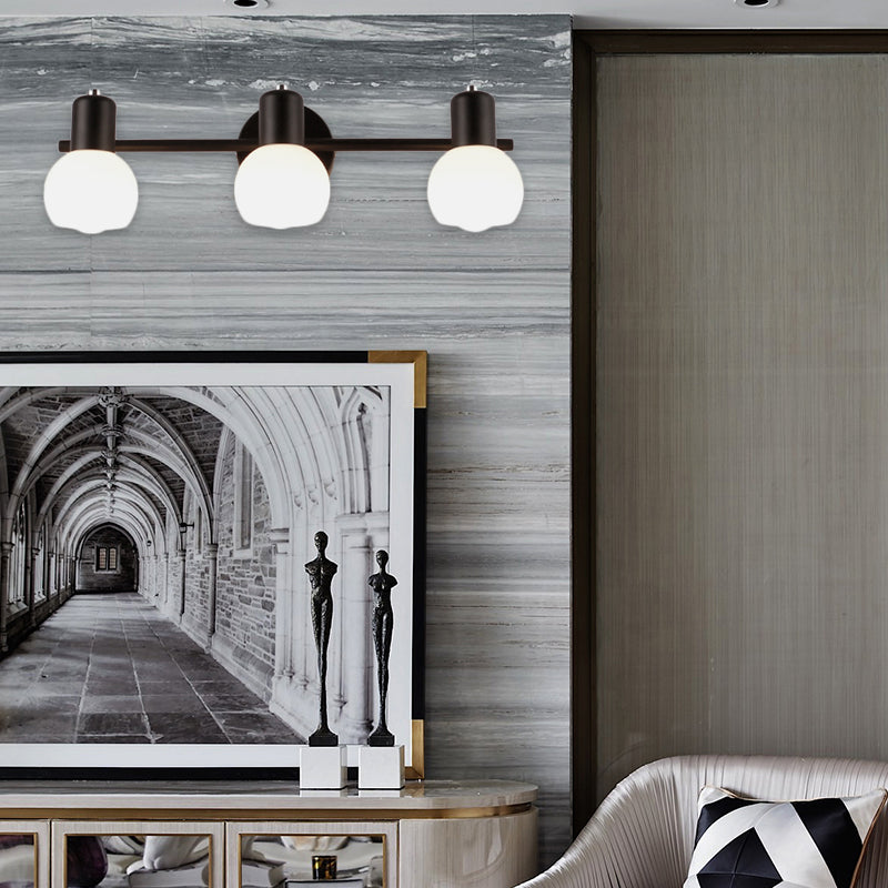 BowLift | 3-Bulb Wall Light with Bubble Shade Opal Glass Modern Bathroom Fixture in Black/White