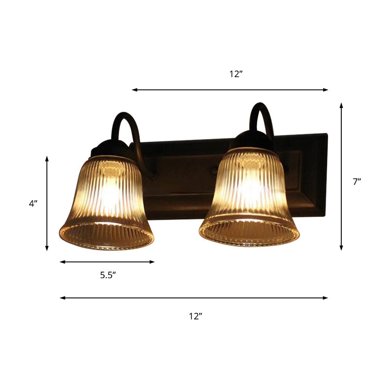 BowLift | Bell Clear Texture Glass Wall Lamp Industry One Lamp Bedroom Sconce Light in Black