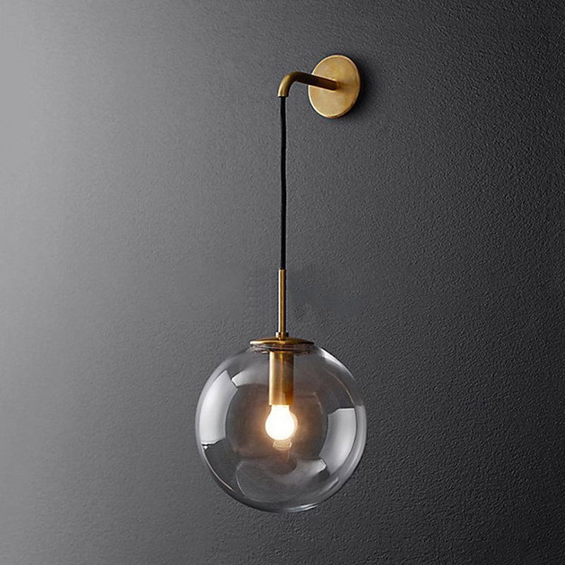 BowLift | Round clear glass wall-mounted lamp industrial single bulb bedroom vanity wall light in chrome/brass/black, 6"/8" wide
