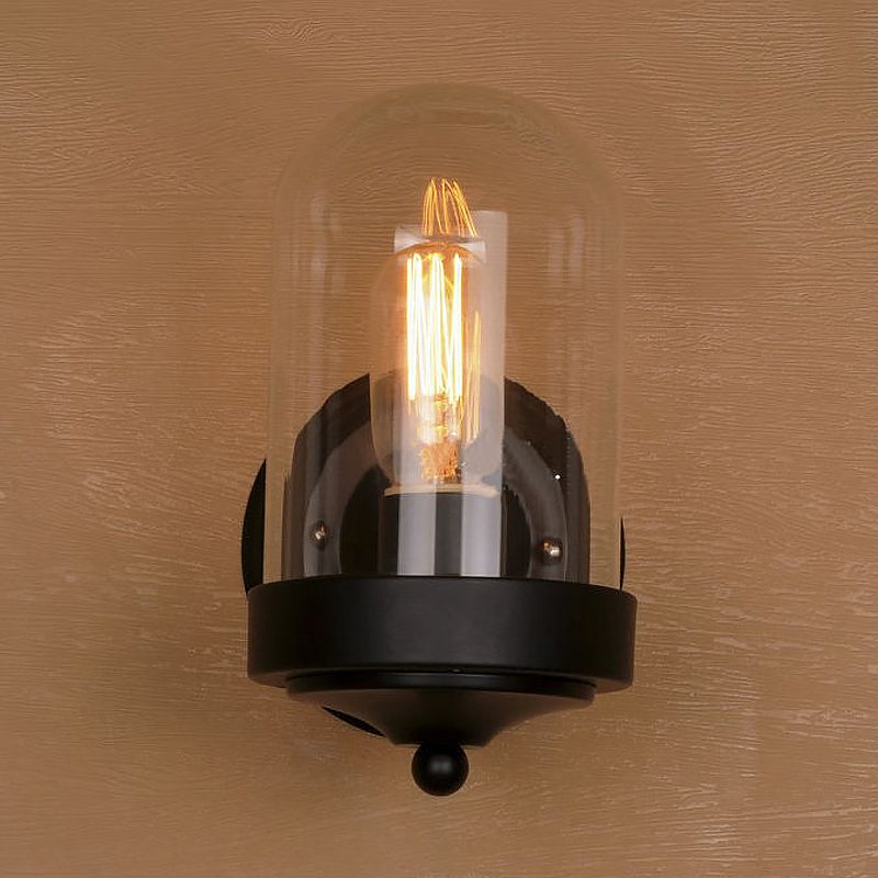 BowLift | Capsule Wall Mounted Lighting 1/2 Light Bulb Industrial Black Clear Glass Lighting for Portico