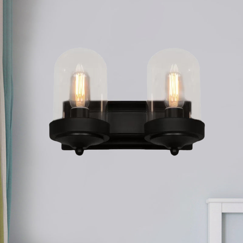 BowLift | Capsule Wall Mounted Lighting 1/2 Light Bulb Industrial Black Clear Glass Lighting for Portico