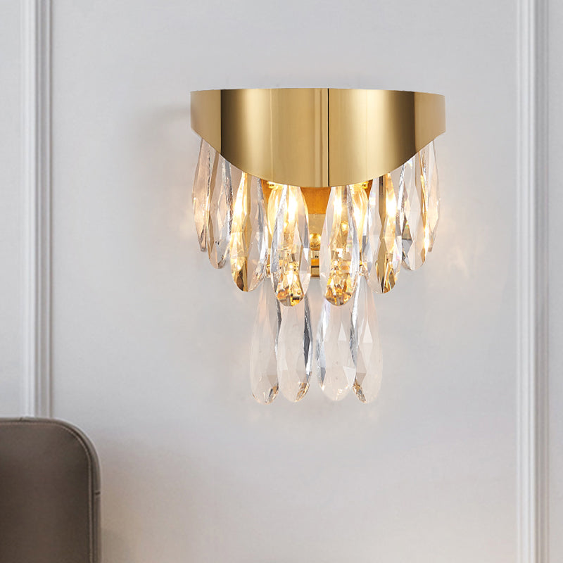 BowLift | Crystal Drop Wall Light Modern 2 Bulbs Surface Wall Sconce in Gold for Indoor Use