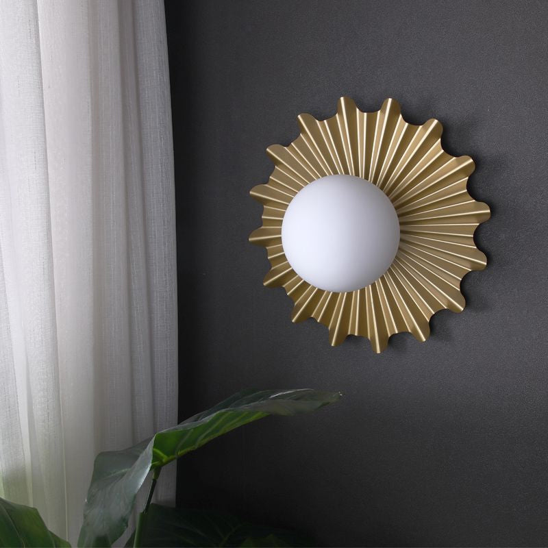 BowLift | White Glass Sphere Wall Lamp with Brass-Colored Wavy Back 1 Heads Modern Wall-Mounted Lamp