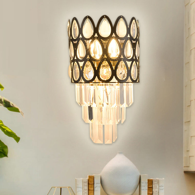 BowLift | Tear Shape Grid Wall Mount Light Contemporary Faceted Crystal 3 Lights Black/Gold Wall Lamp Light