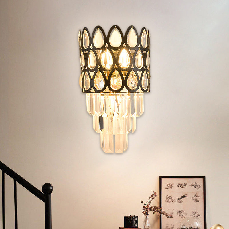 BowLift | Tear Shape Grid Wall Mount Light Contemporary Faceted Crystal 3 Lights Black/Gold Wall Lamp Light