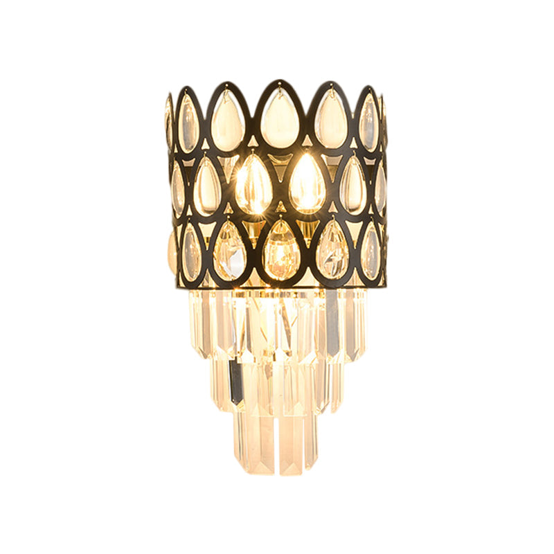 BowLift | Tear Shape Grid Wall Mount Light Contemporary Faceted Crystal 3 Lights Black/Gold Wall Lamp Light
