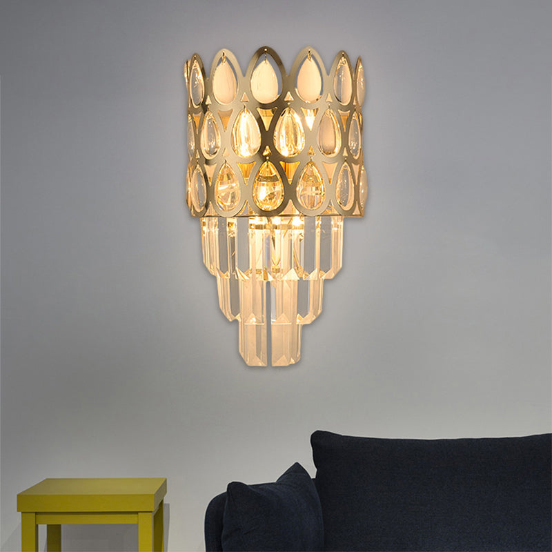 BowLift | Tear Shape Grid Wall Mount Light Contemporary Faceted Crystal 3 Lights Black/Gold Wall Lamp Light