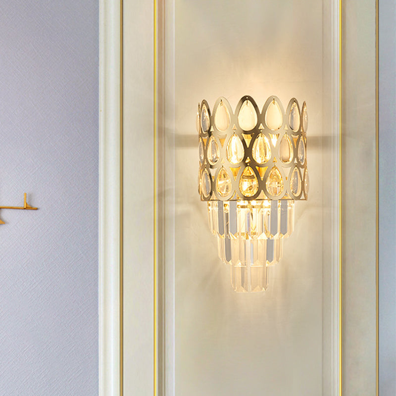 BowLift | Tear Shape Grid Wall Mount Light Contemporary Faceted Crystal 3 Lights Black/Gold Wall Lamp Light