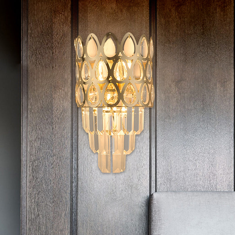 BowLift | Tear Shape Grid Wall Mount Light Contemporary Faceted Crystal 3 Lights Black/Gold Wall Lamp Light