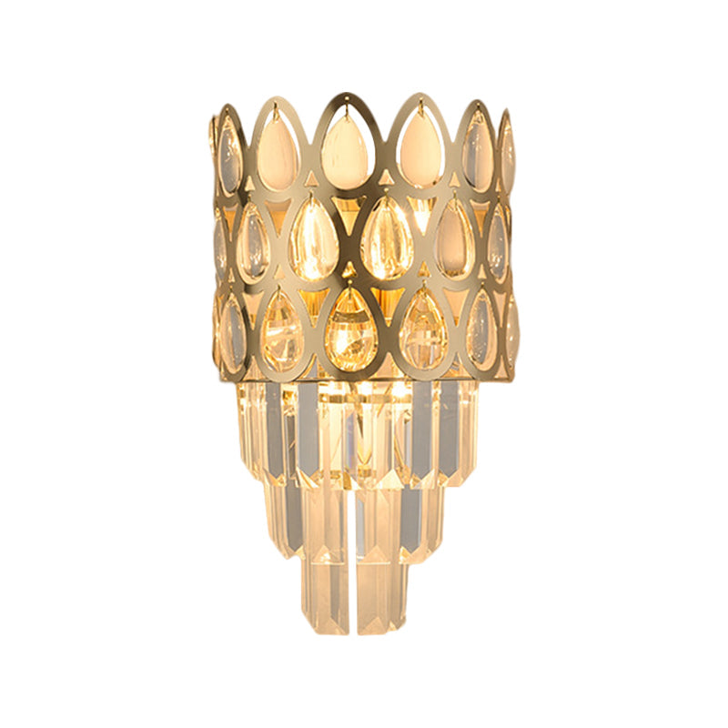 BowLift | Tear Shape Grid Wall Mount Light Contemporary Faceted Crystal 3 Lights Black/Gold Wall Lamp Light