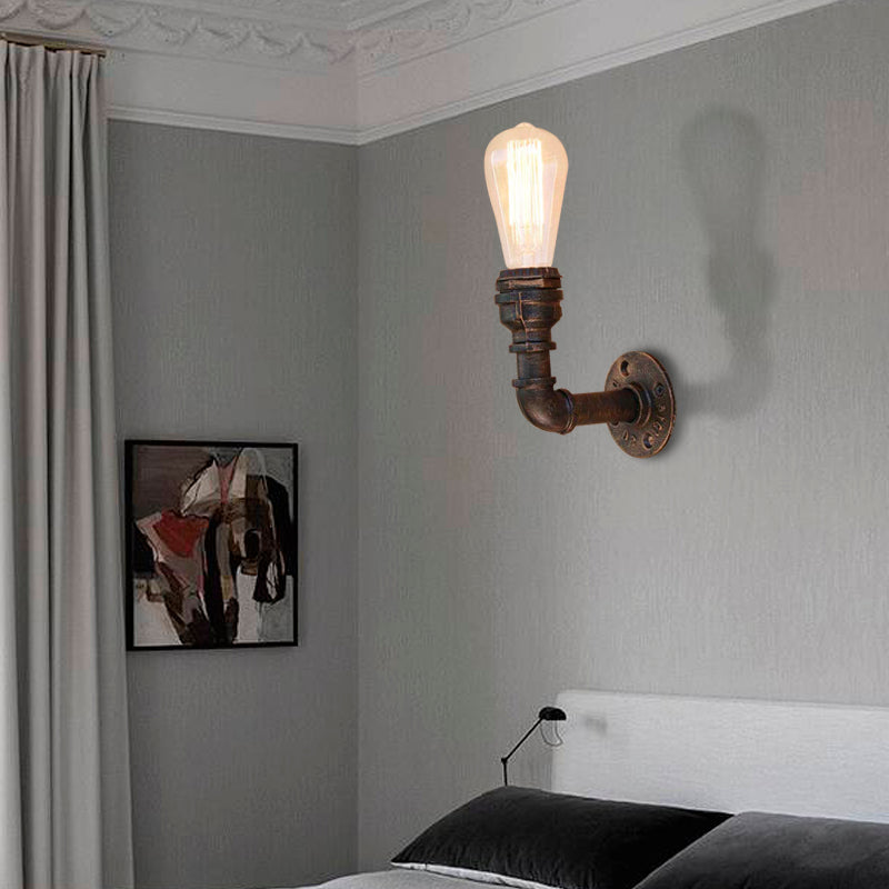 BowLift | Curved Pipe Metal Wall Light Industrial Style 1 Bulb Bedroom Wall Lamp Light in Antique Bronze