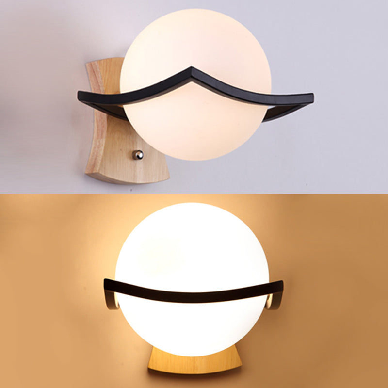 BowLift | Contemporary globe shade wall lamp 1 head milk glass wall lamp in white for bedside table