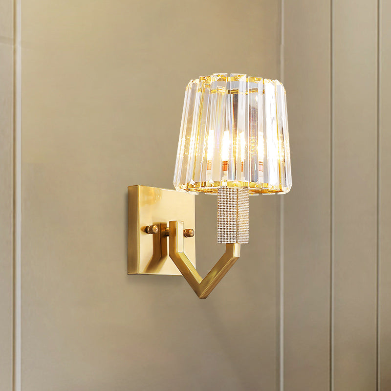 BowLift | Clear Crystal Prism Gold Wall Light with Conical Shade 1-Light Postmodern Wall Mounted Light Fixture