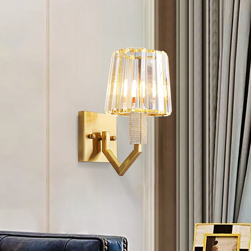 BowLift | Clear Crystal Prism Gold Wall Light with Conical Shade 1-Light Postmodern Wall Mounted Light Fixture