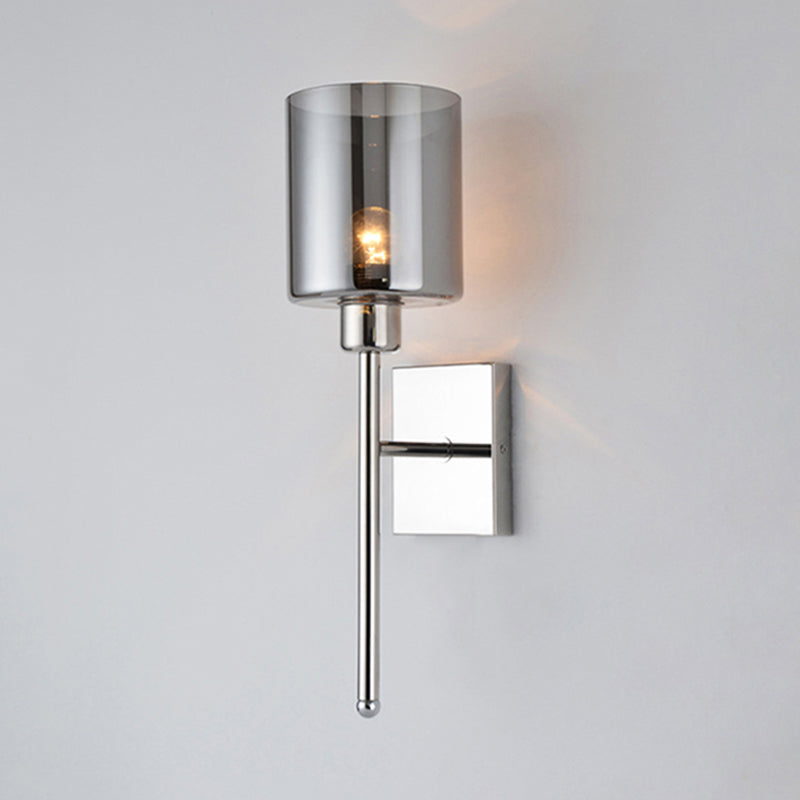 BowLift | Beige/Chrome Cylindrical Wall Light Modern 1 Light Smoke/Clear Glass Wall Mount Light with Switch/No Switch/Cable Switch