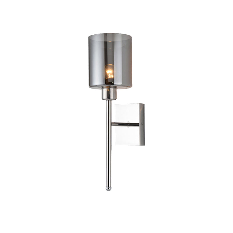 BowLift | Beige/Chrome Cylindrical Wall Light Modern 1 Light Smoke/Clear Glass Wall Mount Light with Switch/No Switch/Cable Switch