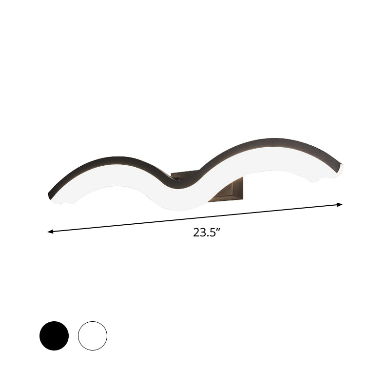 BowLift | Black/White Wavelet LED Wall Lamp Minimalism Metal Mirror Light with Frosted Diffuser, 16"/23.5"/31.5" long
