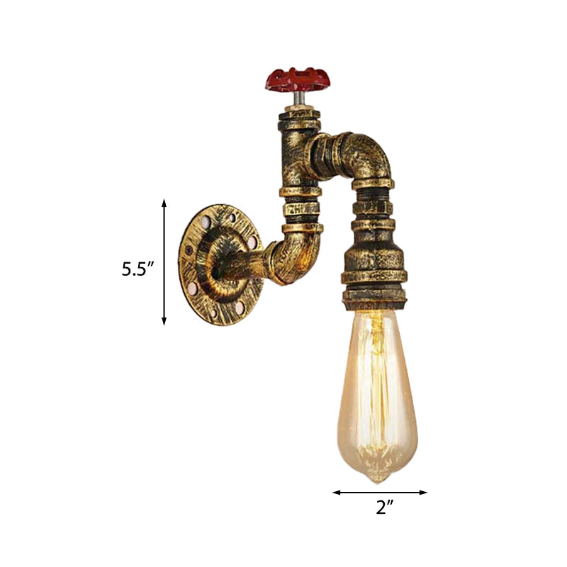 BowLift | Antique Brass Faucet Form Wall Sconce with Valve Industrial 1 Light Living Room Wall Mount Light