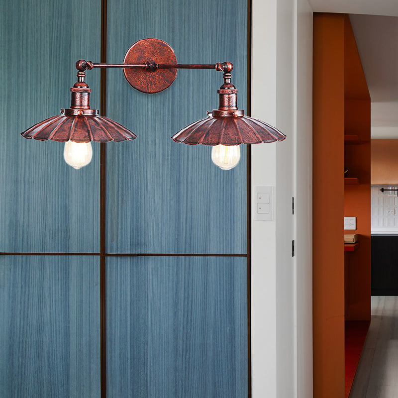 BowLift | Antique Stylish Ribbed Edge Wall Lamp 2 Heads Metal Wall Mounted Light in Brass/Rust for Bedroom