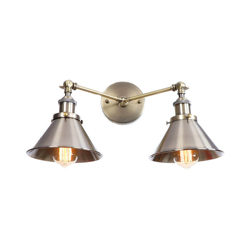 BowLift | Tapered Umbrella Iron Wall Mount Light Industrial Vintage 2 Heads Farmhouse Wall Mount Light in Black/Brass