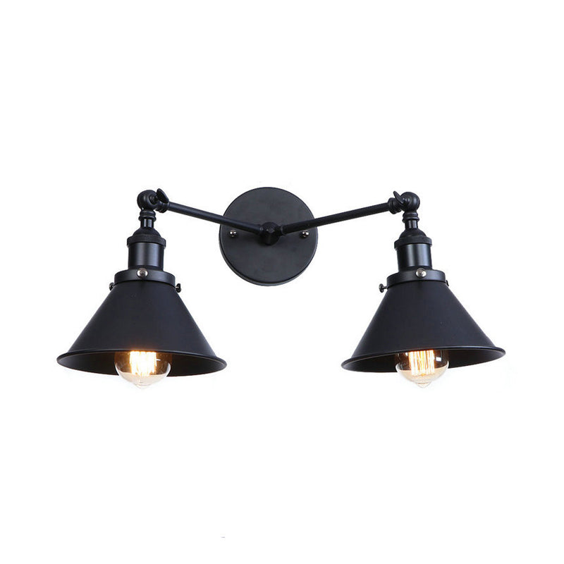 BowLift | Tapered Umbrella Iron Wall Mount Light Industrial Vintage 2 Heads Farmhouse Wall Mount Light in Black/Brass