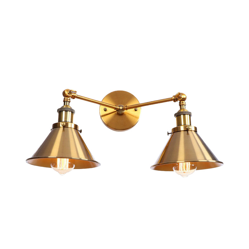 BowLift | Tapered Umbrella Iron Wall Mount Light Industrial Vintage 2 Heads Farmhouse Wall Mount Light in Black/Brass
