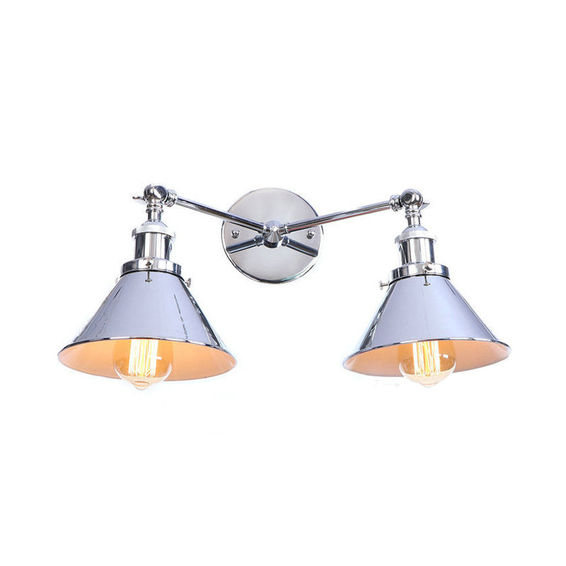 BowLift | Tapered Umbrella Iron Wall Mount Light Industrial Vintage 2 Heads Farmhouse Wall Mount Light in Black/Brass