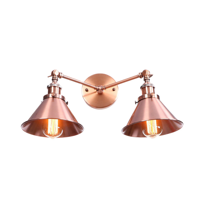 BowLift | Tapered Umbrella Iron Wall Mount Light Industrial Vintage 2 Heads Farmhouse Wall Mount Light in Black/Brass