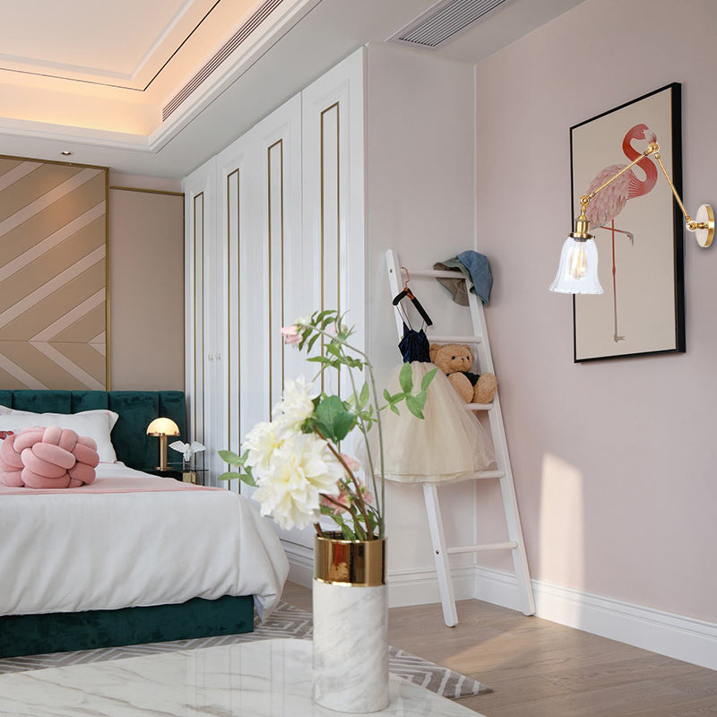 BowLift | Brass Expanding Wall Lighting Vintage Style Clear Textured Glass 1 Light Living Room Wall Lamp Lighting Point