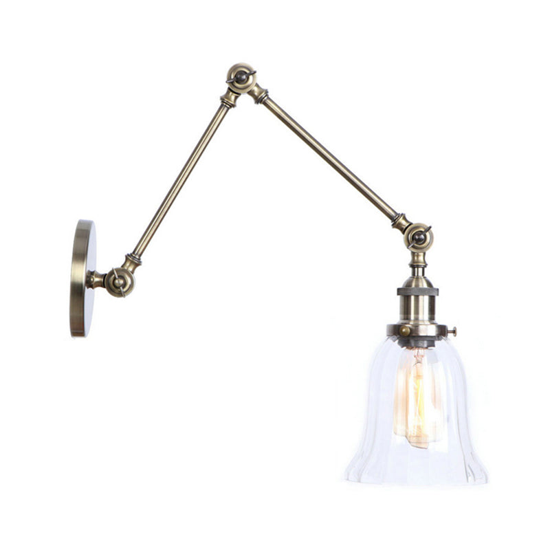 BowLift | Clear Textured Glass Flare Wall Sconce Antique 1 Light Study Room Lighting Fixture in Bronze